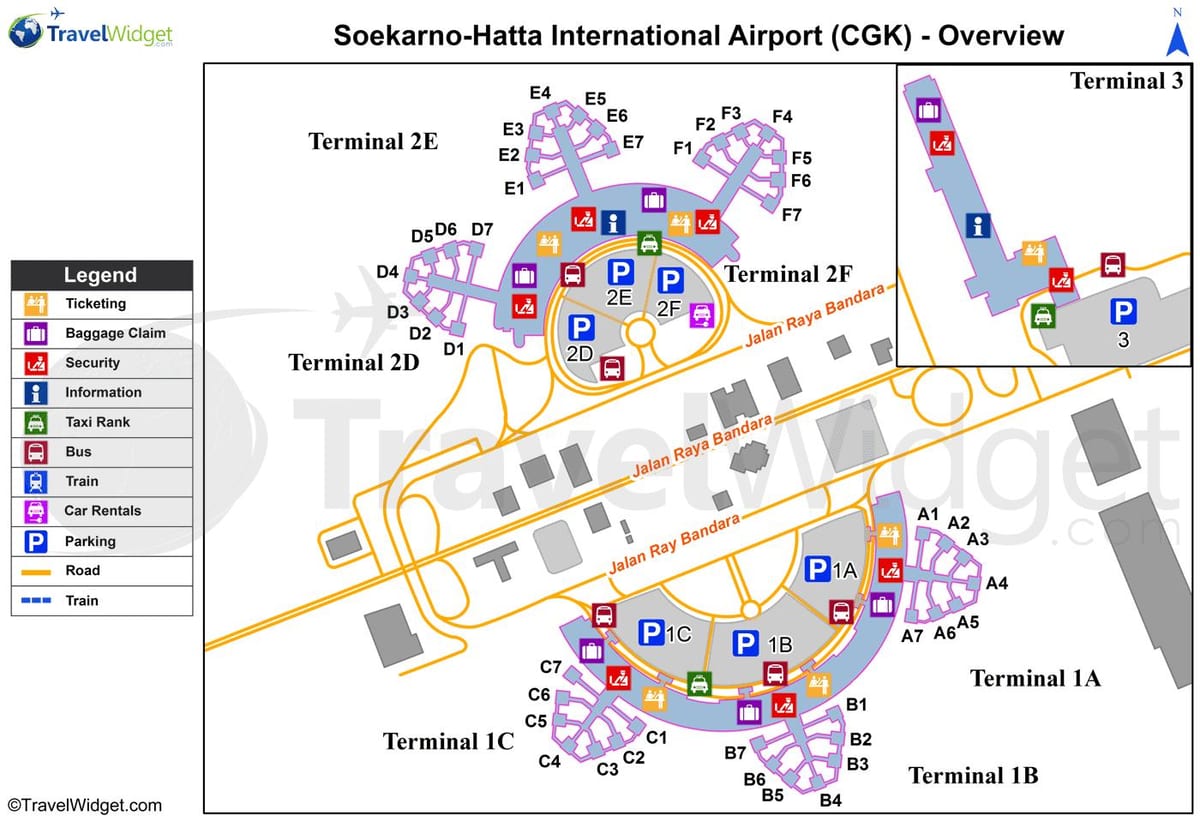 Сукарно Хатта terminal hava limanı xəritədə